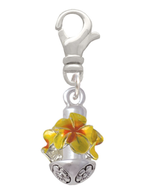 Hot Yellow & Orange Plumeria Flowers Spinner Clip On Charm