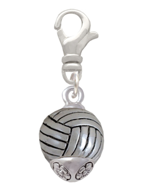 Silver Tone Volleyball Spinner Clip On Charm