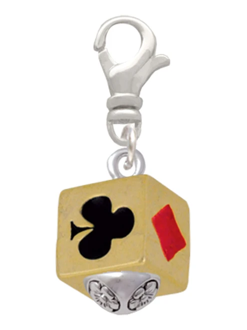 Card Suits Square Gold Tone Spinner Clip On Charm
