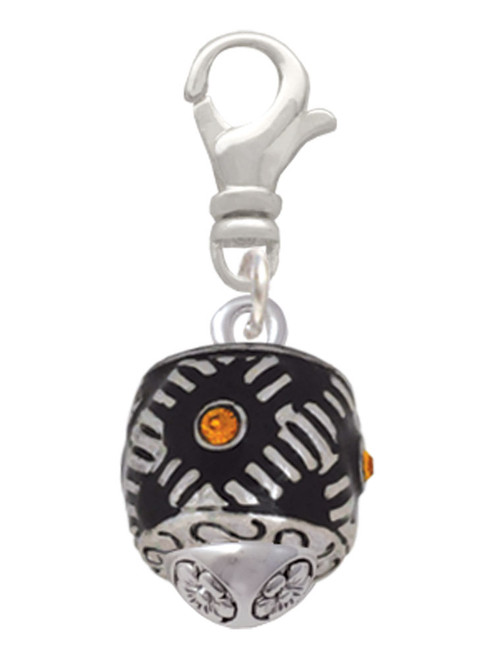 Diagonal Banded Barrel with Yellow Crystals Spinner Clip On Charm