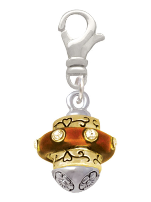 Translucent Brown Center with Clear Crystals Gold Tone Spinner Clip On Charm