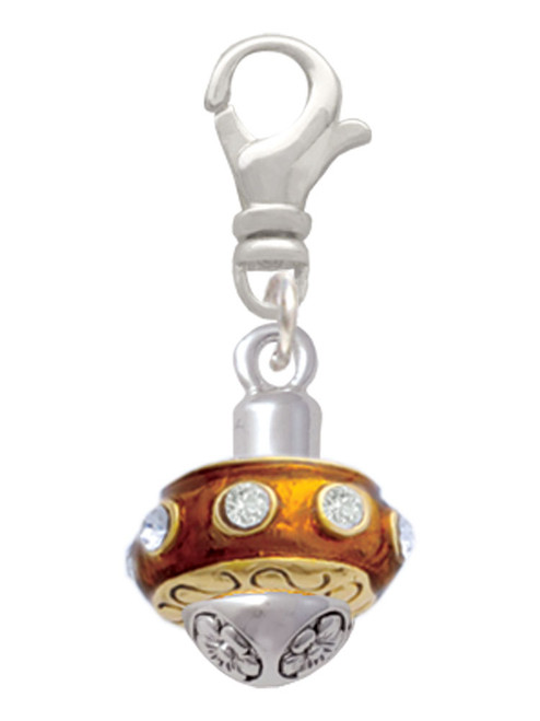 Translucent Brown with Crystals Gold Tone Spinner Clip On Charm