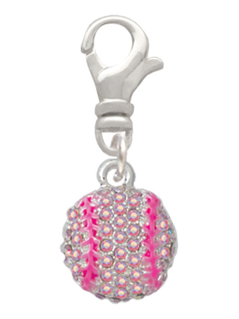 Small Sparkle Pink AB Softball Clip On Charm