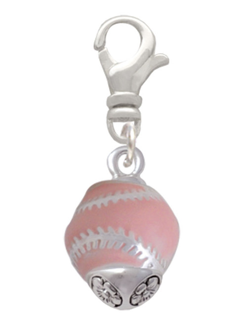 Pink Softball with Silver Tone Stitching Spinner Clip On Charm