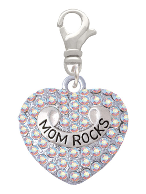 Mom Rocks on AB Crystal Heart Clip On Charm