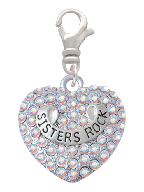 Sisters Rock on AB Crystal Heart Clip On Charm