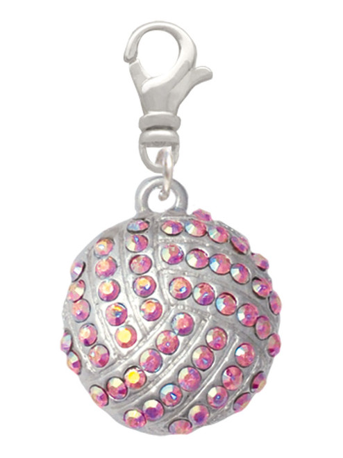 Large Super Sparkle Crystal Pink AB Volleyball Clip On Charm