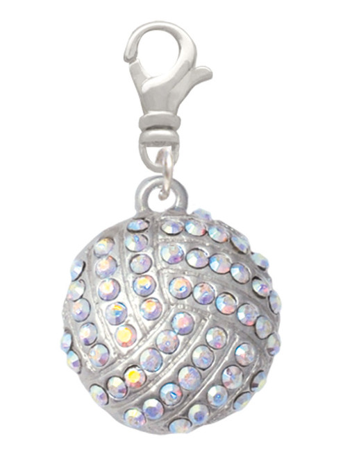 Large Super Sparkle Crystal Clear AB Volleyball Clip On Charm
