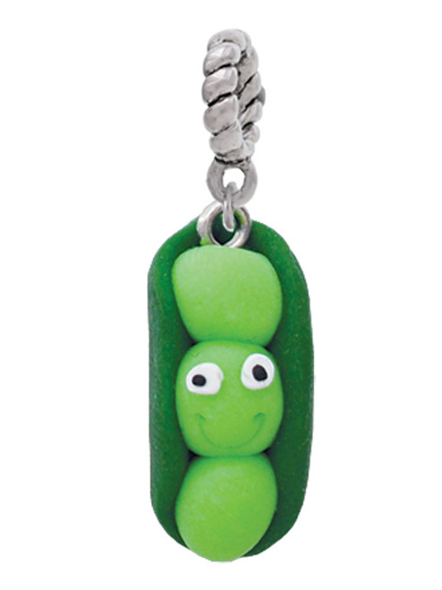 Fimo Clay Three Peas in a Pod Rope Charm Bead Dangle