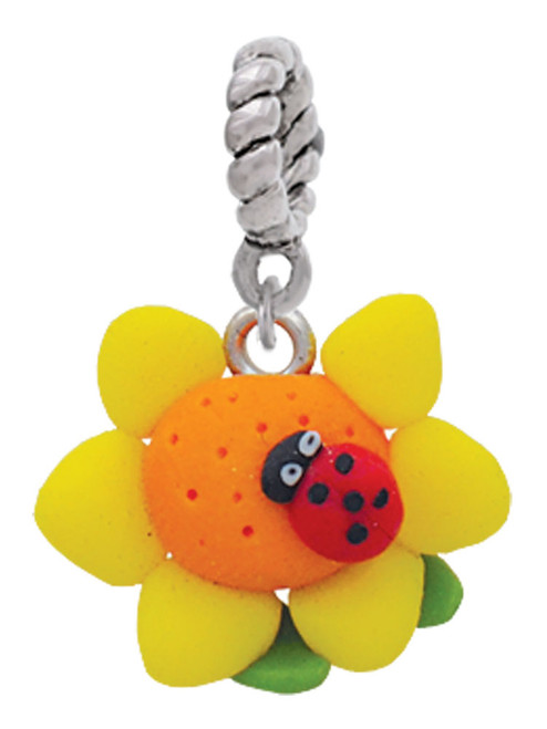 Fimo Clay Sunflower with Ladybug Rope Charm Bead Dangle