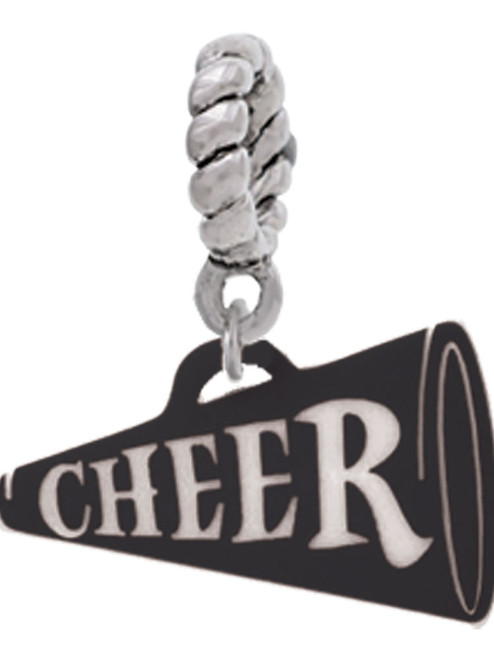 Acrylic 3/4" Black Cheer Megaphone Rope Charm Bead Dangle