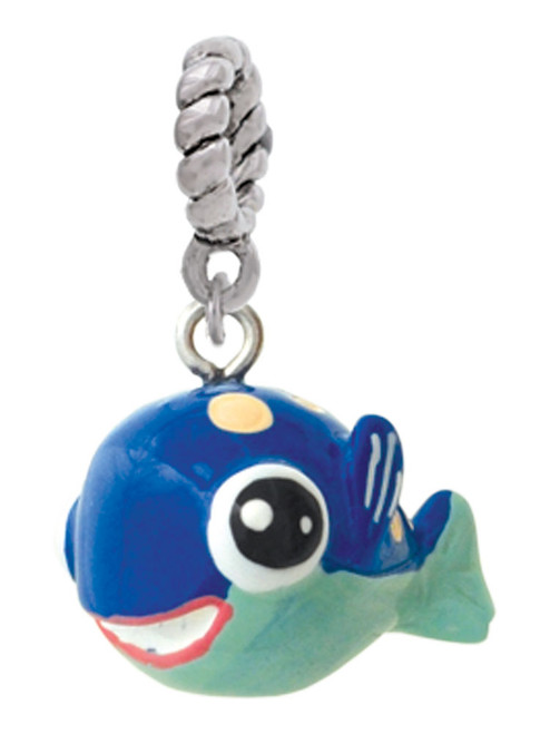 Resin Blue Fish with Pink Polka Dots Rope Charm Bead Dangle