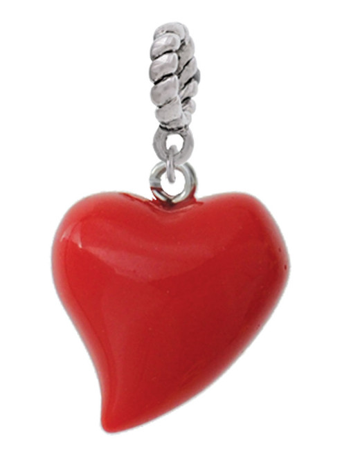 Resin Red Puffy Heart Rope Charm Bead Dangle
