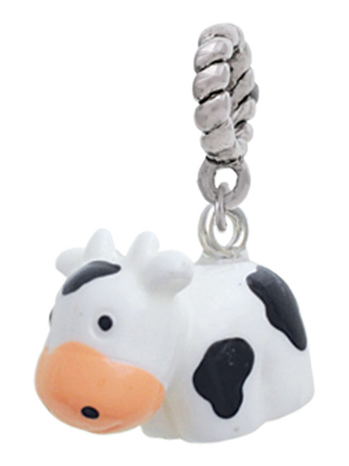 Resin Black and White Cow Rope Charm Bead Dangle