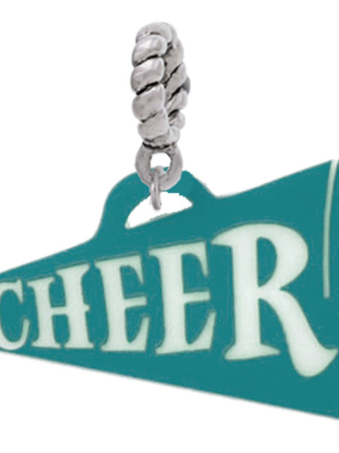 Acrylic 1.25" Teal Cheer Megaphone Rope Charm Bead Dangle
