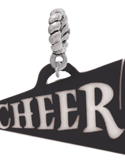 Acrylic 1.25" Black Cheer Megaphone Rope Charm Bead Dangle