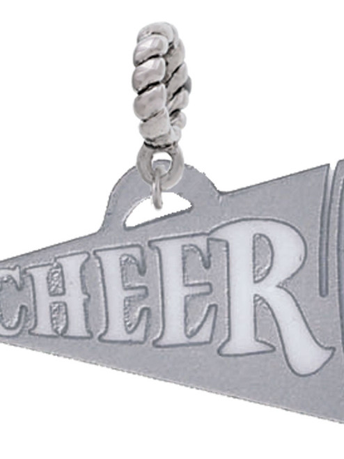 Acrylic 1.25" Silver Tone Cheer Megaphone Rope Charm Bead Dangle