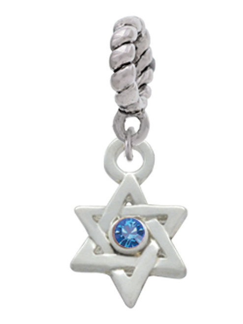 Mini Star of David with Blue Crystal Rope Charm Bead Dangle