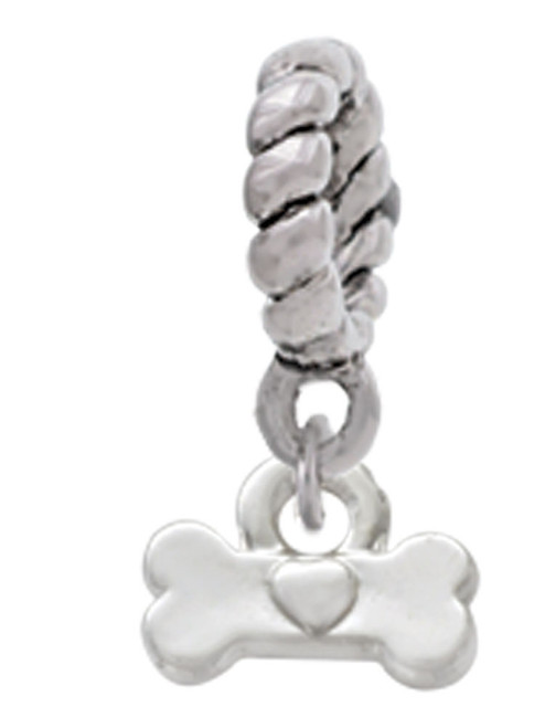 Mini Dog Bone with Heart Rope Charm Bead Dangle