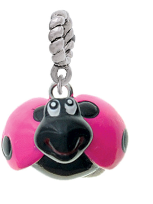 Resin Hot Pink & Black Ladybug Sweetie Rope Charm Bead Dangle