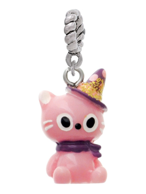 Resin Pink Birthday Kitty Cat Rope Charm Bead Dangle