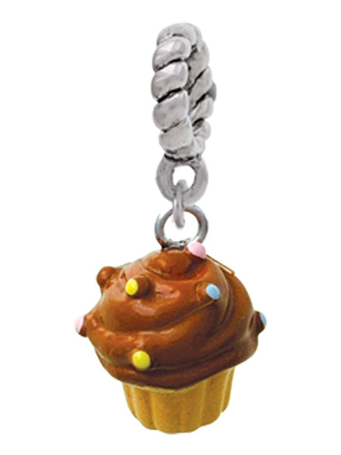 Resin Mini Vanilla Cupcake with Chocolate Frosting Rope Charm Bead Dangle