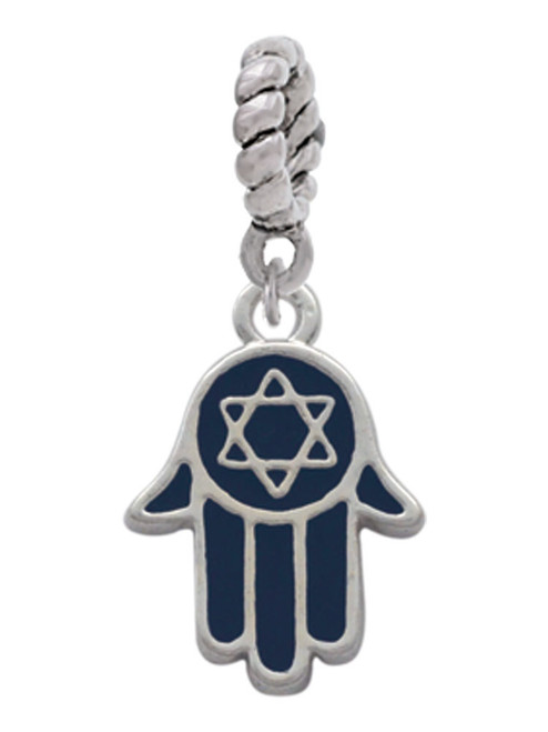 Blue Hamsa Hand with Star of David Rope Charm Bead Dangle