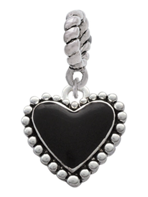 Black Heart with Beaded Border Rope Charm Bead Dangle