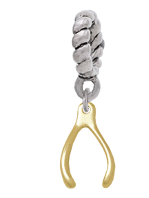 Mini Gold Tone Wishbone Rope Charm Bead Dangle