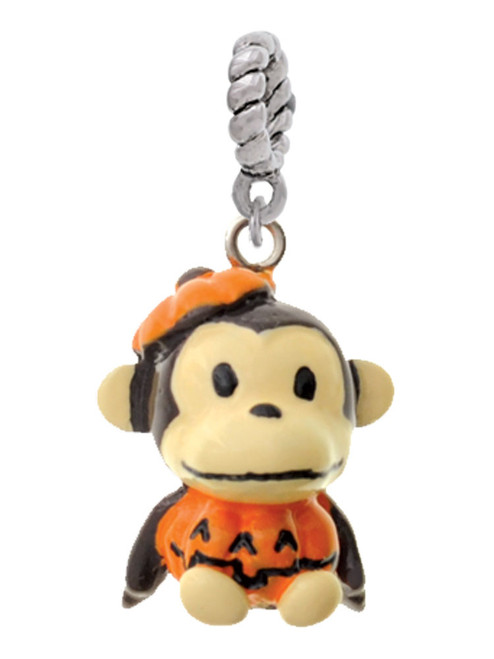 Resin Monkey in Pumpkin Costume Rope Charm Bead Dangle