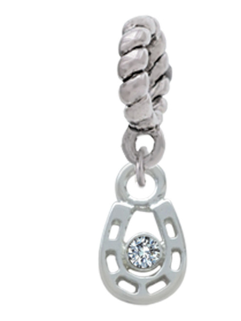 Mini Horseshoe with Clear Crystal Rope Charm Bead Dangle