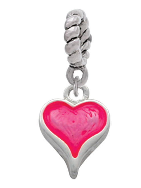 Small Long Hot Pink Heart Rope Charm Bead Dangle