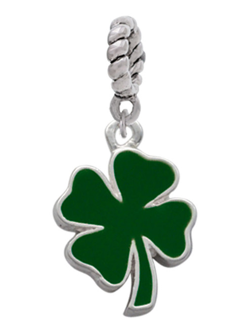 Two Sided Green Enamel Lucky Four Leaf Clover Rope Charm Bead Dangle