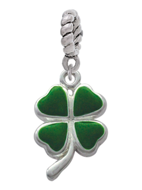 Green Four Leaf Clover with Heart Leaves Rope Charm Bead Dangle