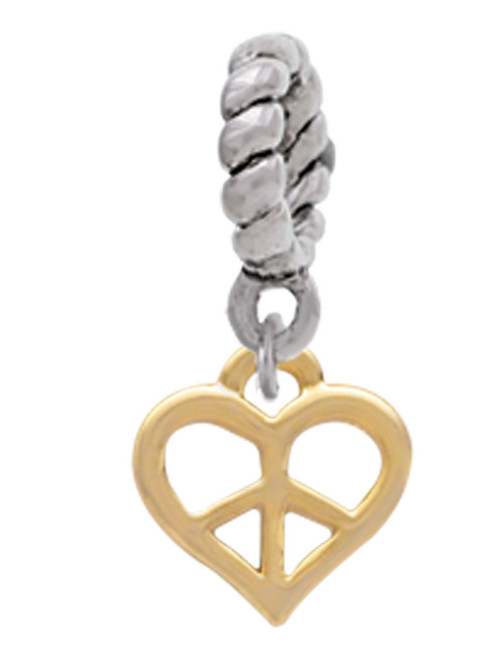 Mini Gold Tone Heart Peace Sign Rope Charm Bead Dangle