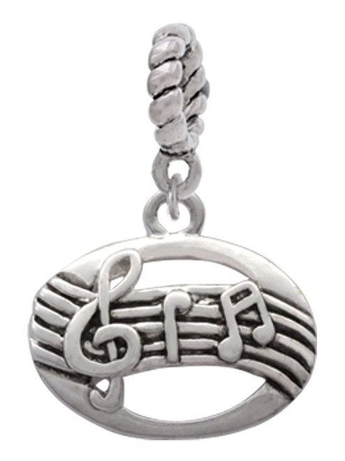Oval with Music Notes Rope Charm Bead Dangle