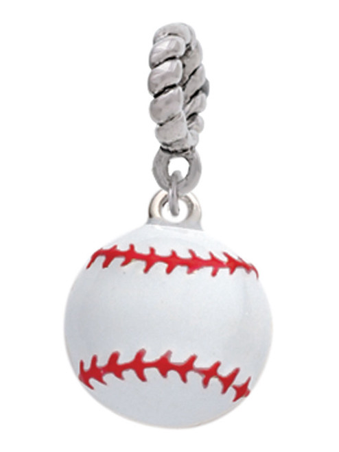 Large White Enamel Baseball Rope Charm Bead Dangle