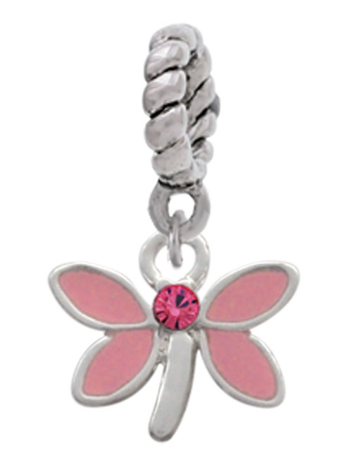Pink Dragonfly with Crystal Rope Charm Bead Dangle