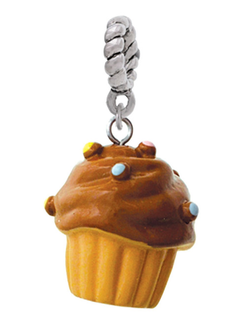 Resin Vanilla Cupcake with Chocolate Frosting Rope Charm Bead Dangle