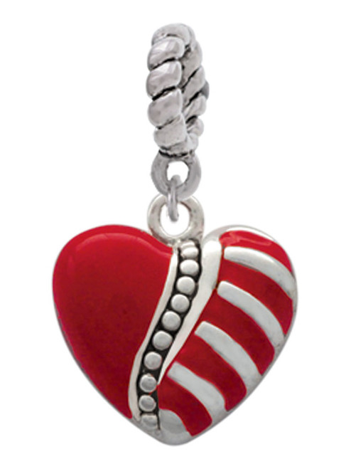 Striped Red Enamel Heart with Beaded Decoration Rope Charm Bead Dangle