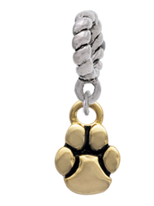 Mini Rounded Gold Tone Paw Rope Charm Bead Dangle