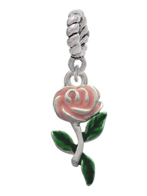 Pink Rose Flower Rope Charm Bead Dangle
