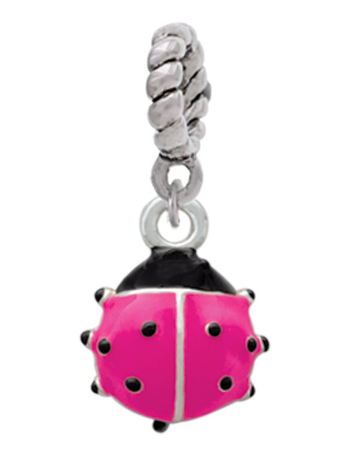 Mini Hot Pink Ladybug Rope Charm Bead Dangle