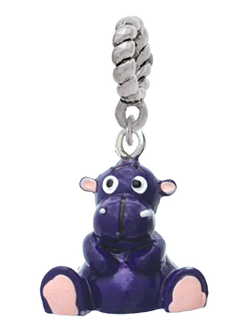 Resin Purple Hippopotamus Honey Rope Charm Bead Dangle