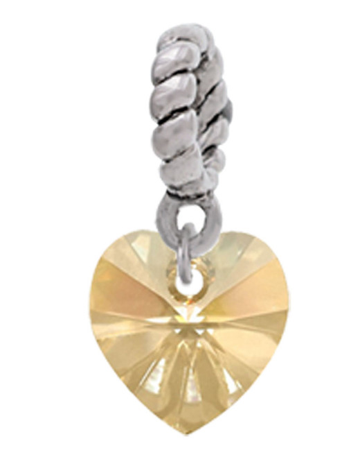 Gold Tone Crystal Heart Rope Charm Bead Dangle