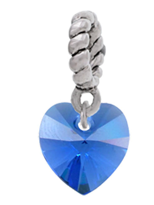 Blue Crystal Heart Rope Charm Bead Dangle