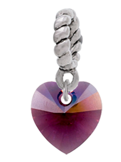 Purple Crystal Heart Rope Charm Bead Dangle