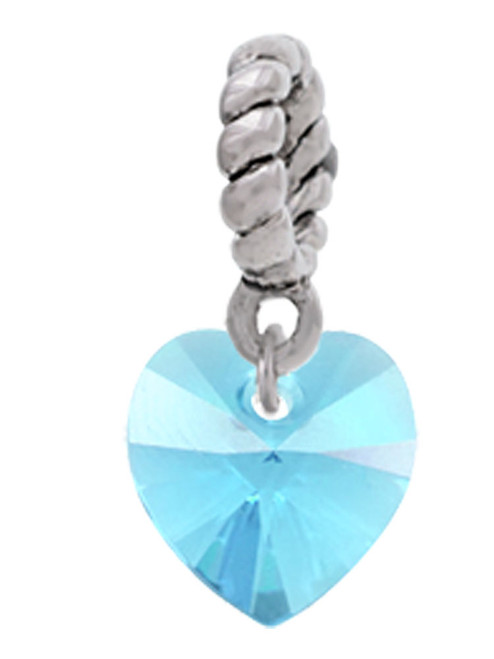 Hot Blue Crystal Heart Rope Charm Bead Dangle