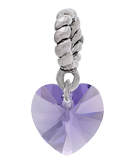 Hot Purple Crystal Heart Rope Charm Bead Dangle