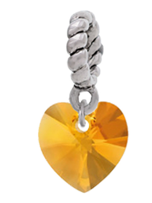 Yellow Crystal Heart Rope Charm Bead Dangle
